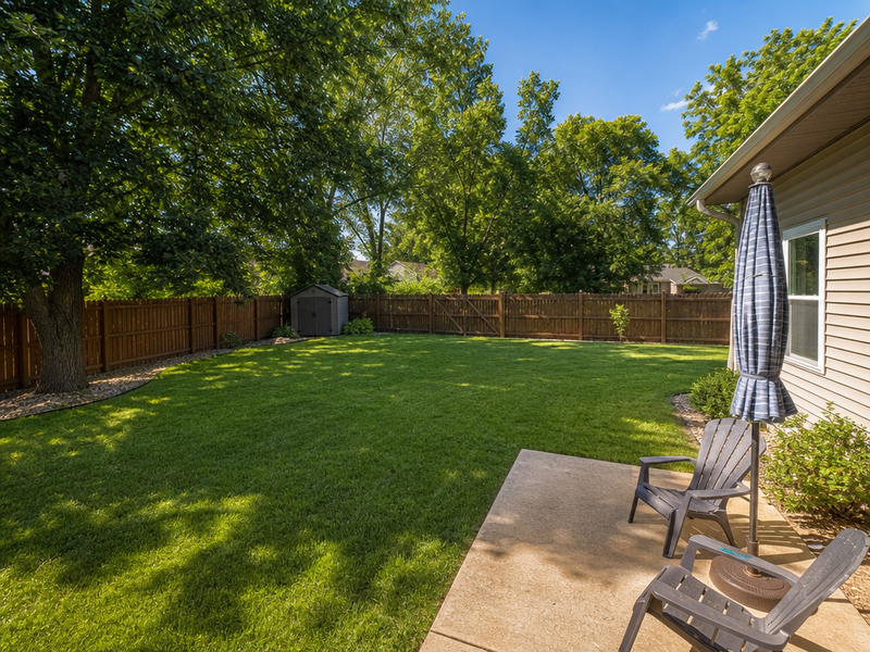 Before — A yard with a pool rendered in.