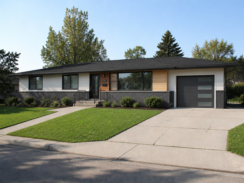 A rendered house exterior with sited landscaping.