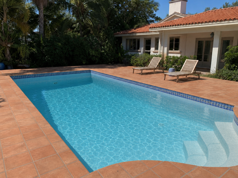 A drained pool filled with believable water.