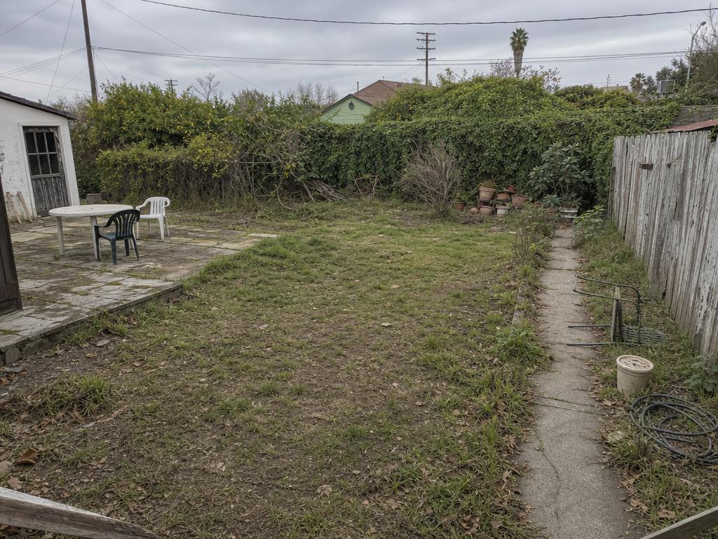 Before — A front yard re-imagined as a Mediterranean landscape on the same property.