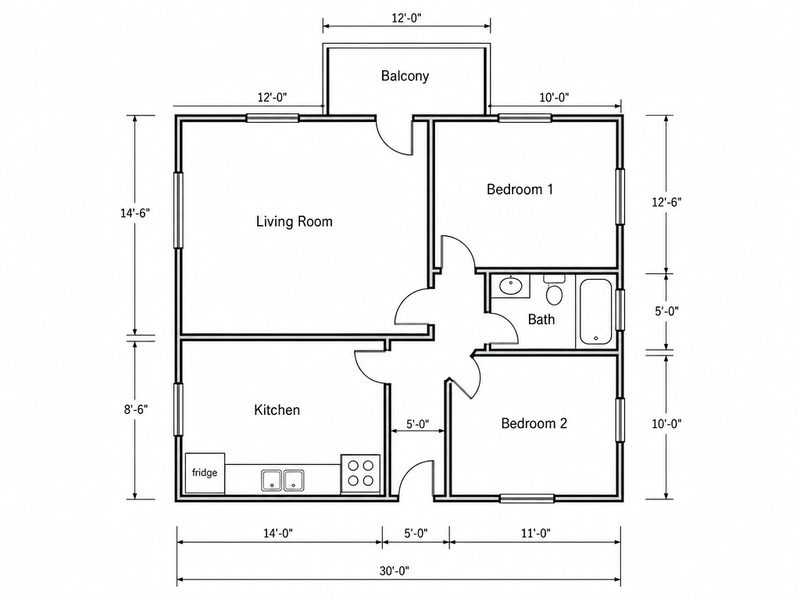 A hand-drawn floor plan sketch redrawn as a clean professional 2D plan.