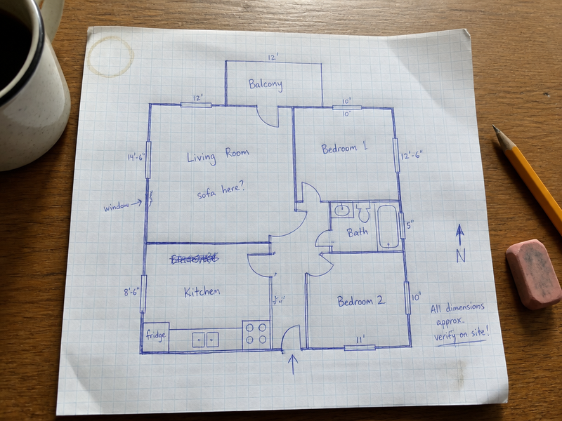 Before — A hand-drawn floor plan sketch redrawn as a clean professional 2D plan.