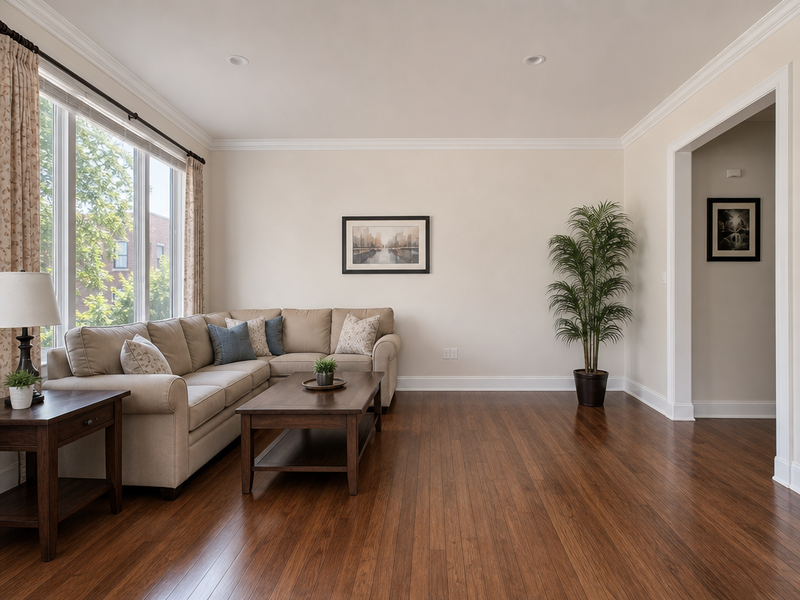 A listing photo before and after straightening and perspective correction.