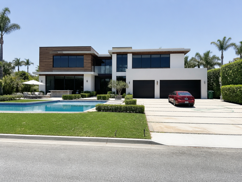 Before — A house exterior shown at noon and as a marketing-grade twilight hero shot.