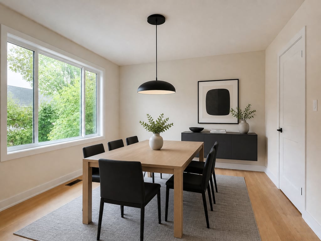 Bare dining room → Modern table after
