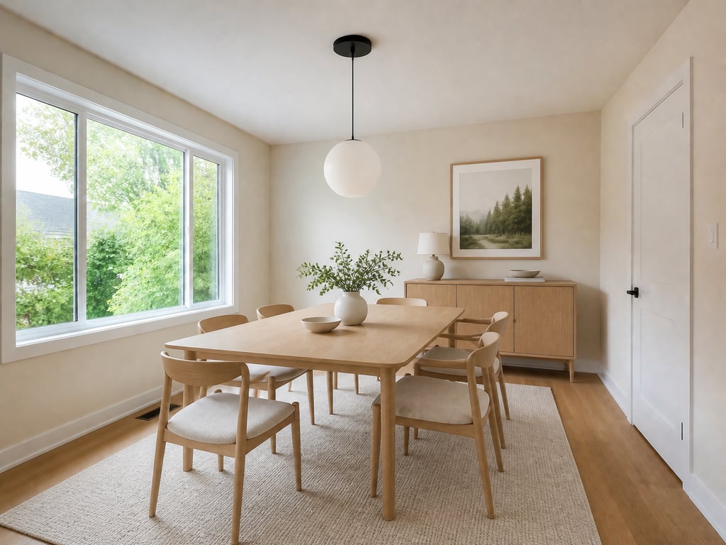 Bare dining room → Considered table after