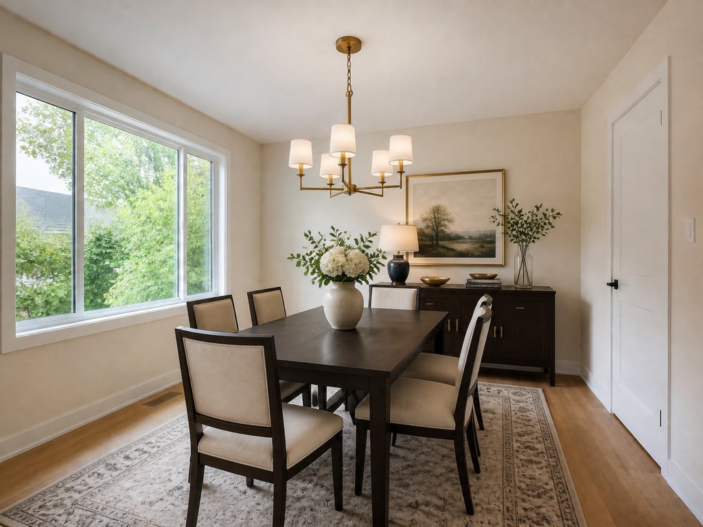 Bare dining room → Transitional table after