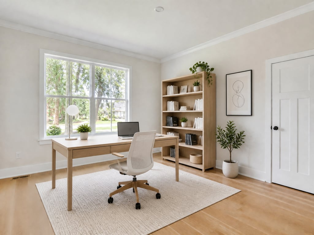 Empty room → Calm home office after