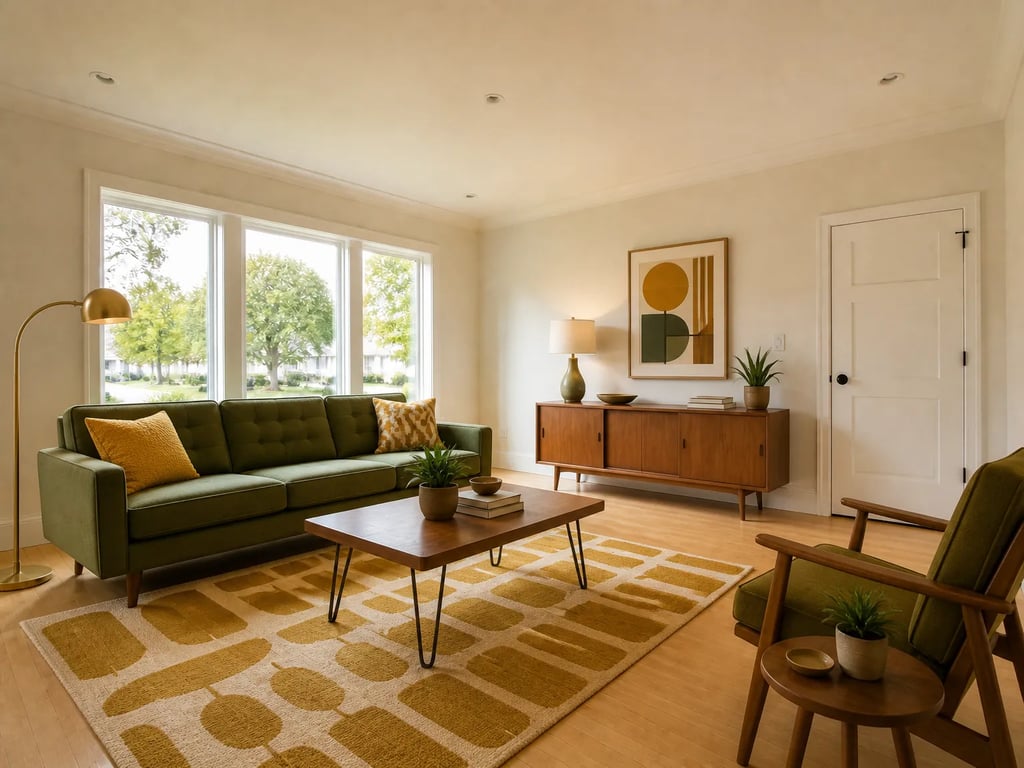 A room with mid-century modern virtual staging